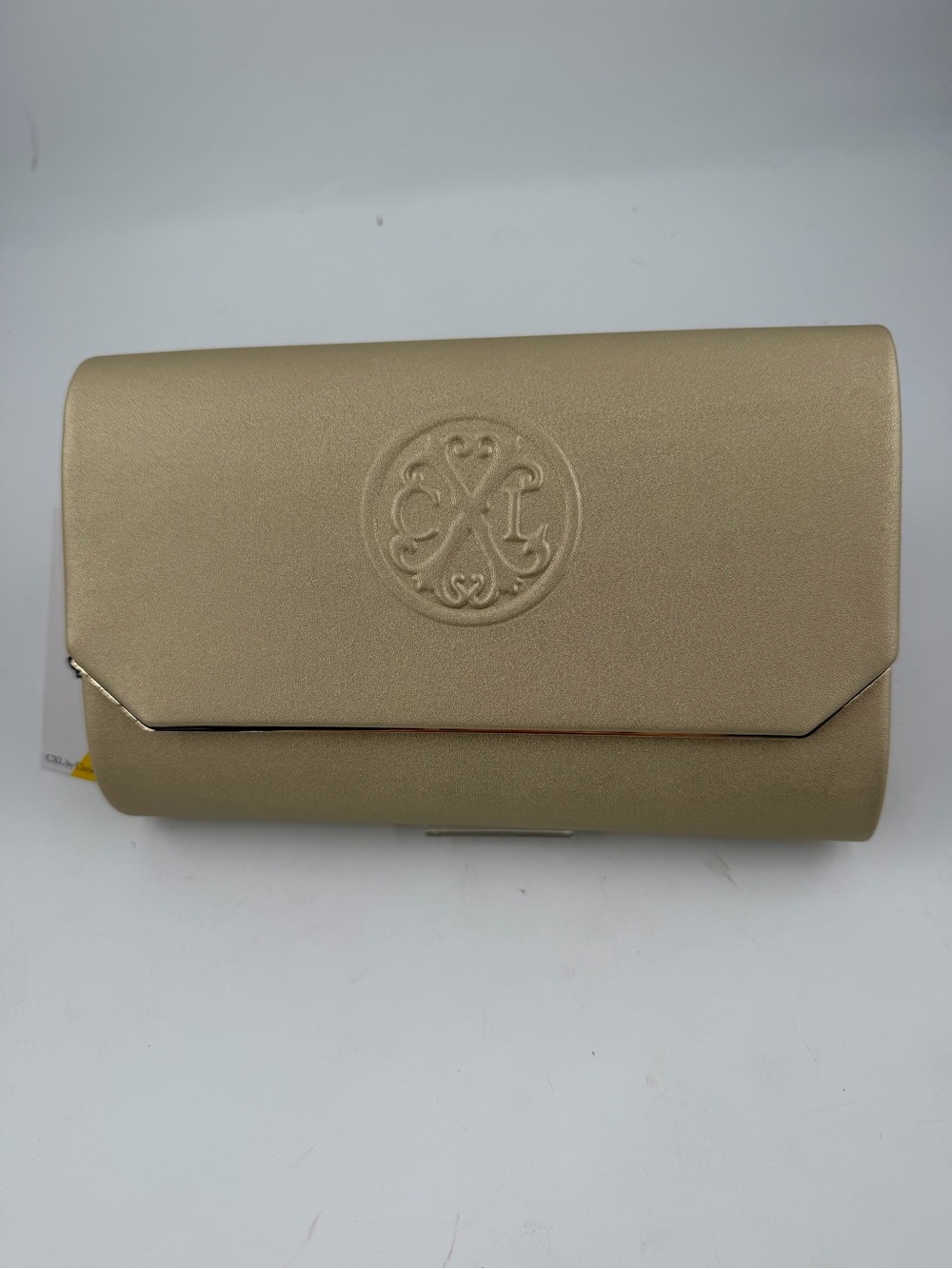 Christian LaCroix Madison Smooth Gold Embossed Logo Clutch Bag Chain Strap